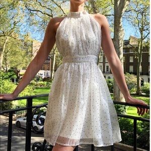 Beige polka dots halter dress